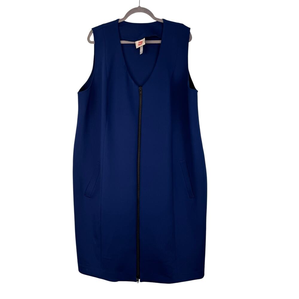 Tamara Malas Dress Women Size 18/20 Full Zip Closure Navy Summer Relax Stretchy